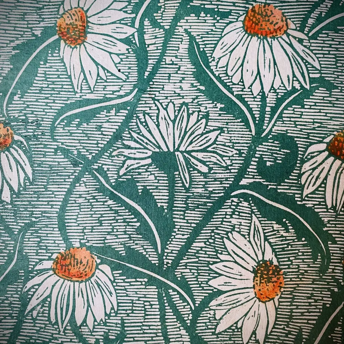 Papier dominoté Marguerite vert/orange, Format A4, Deux couleurs